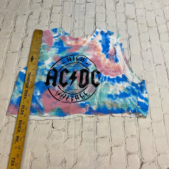 Women’s tie dye AC/DC crop top rock ‘n’ roll concert M tank top punk rave hippie - Picture 3 of 6